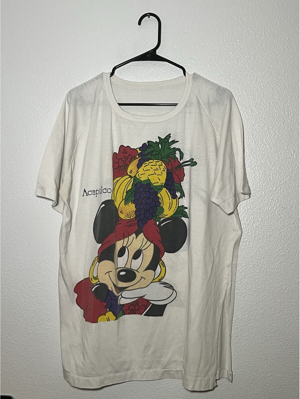 Vtg 90s Minnie Mouse Carmen Miranda Fruit Hat TShirt Acapulco Sleeping Shirt XL